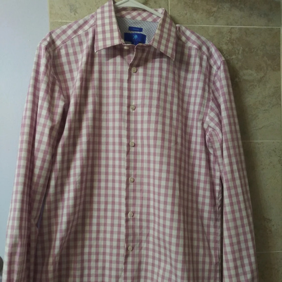 Egara button up pink checkered LG long sleeve - Picture 2 of 6